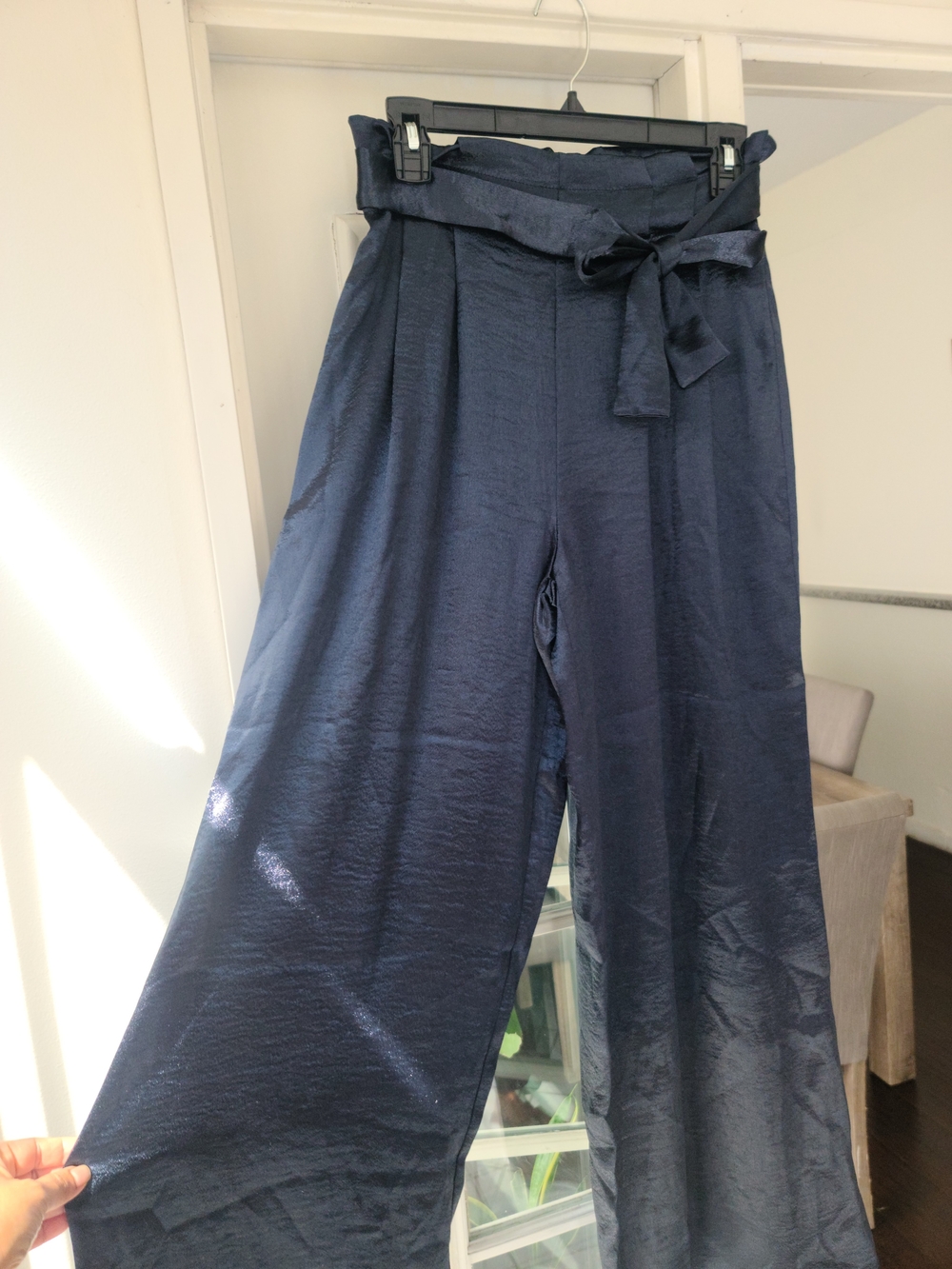 Sage Navy Wide-Leg Tie-Waist Pants